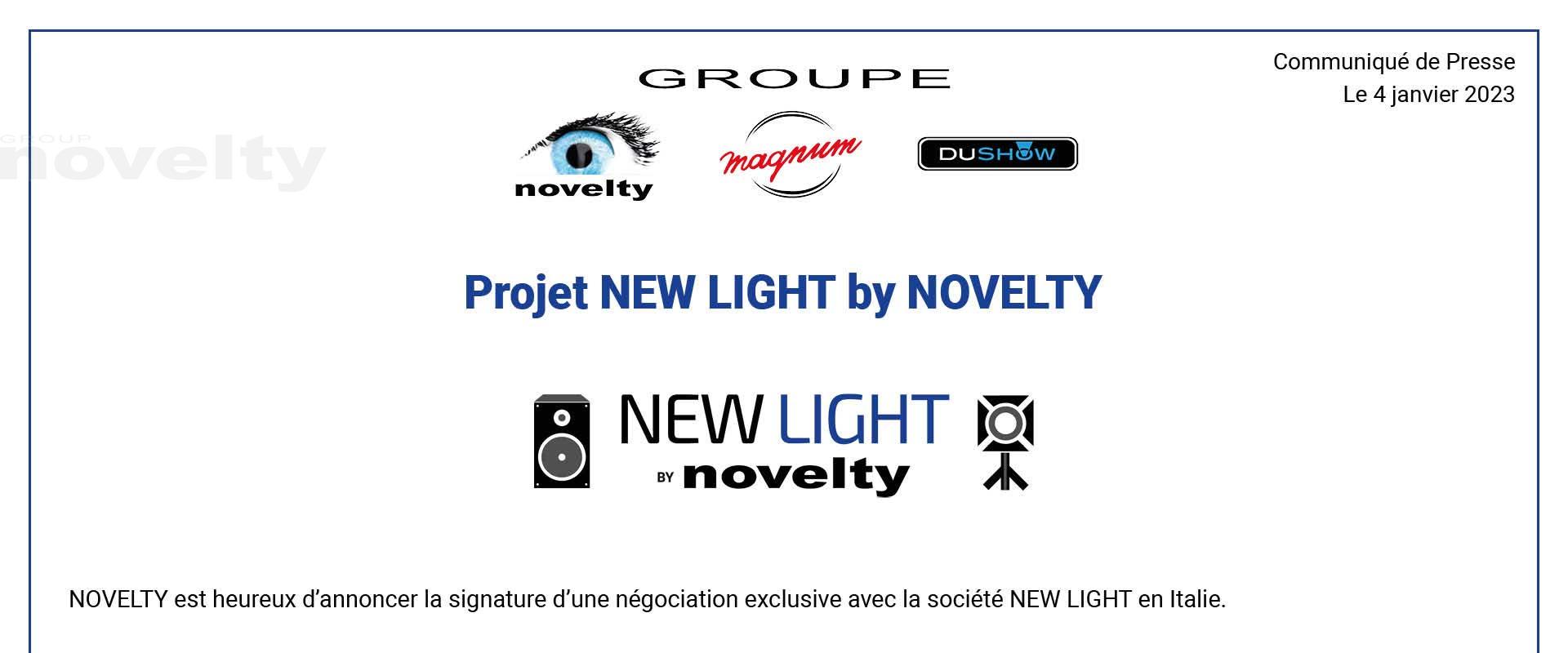 Visuel NEW LIGHT by NOVELTY project